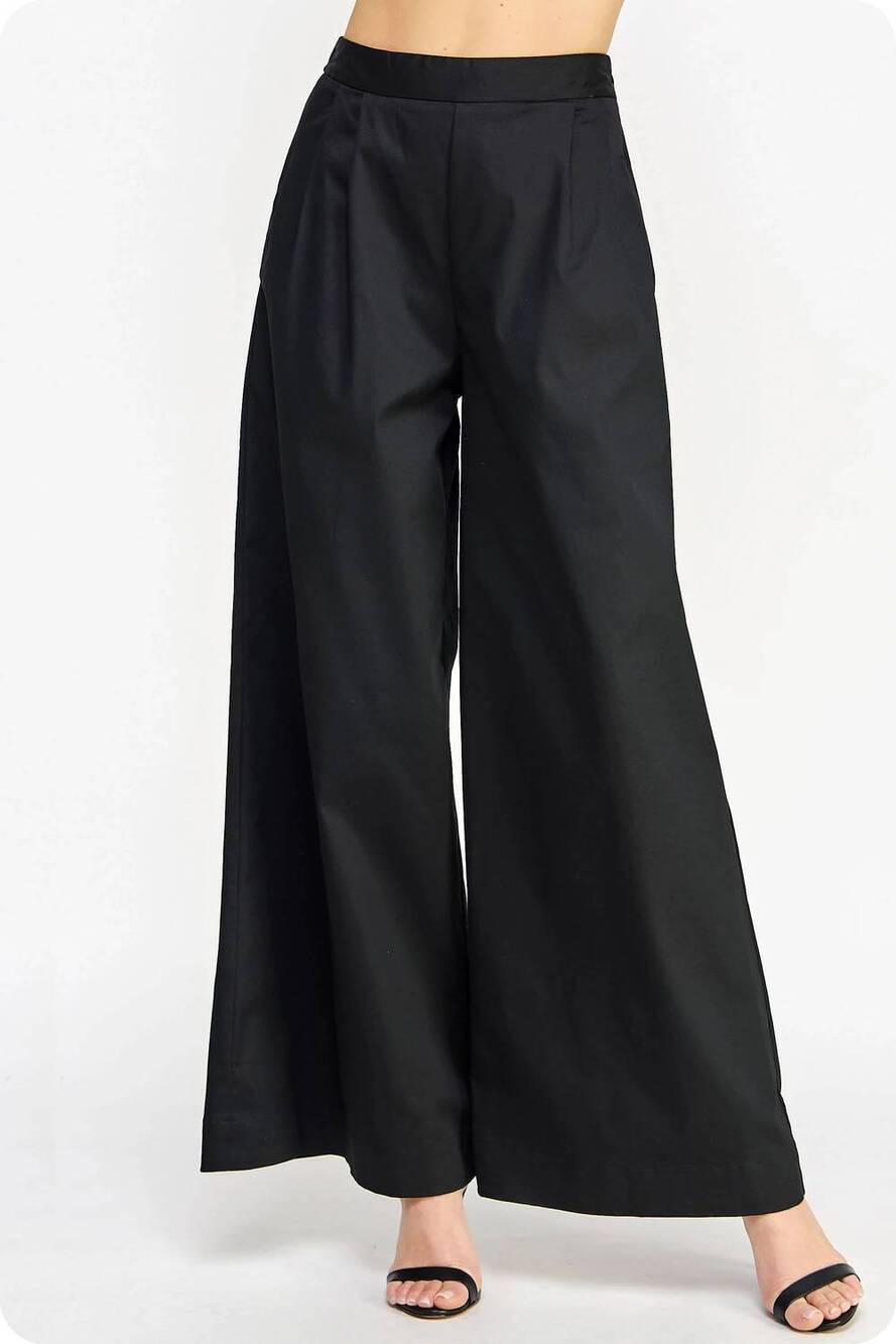 NEW STRUT & BOLT pleat detail wide leg twill pants in black